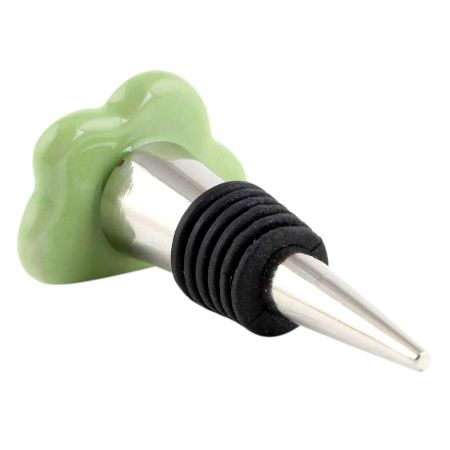 Lime White Dot Cloud Ceramic Wine Bottle Stopper